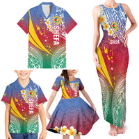 Shefa Province Family Matching Tank Maxi Dress and Hawaiian Shirt Vanuatu Pattern Map - Plumeria Flag Color LT14 - Polynesian Pride