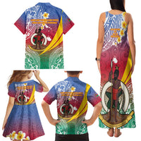 Shefa Province Family Matching Tank Maxi Dress and Hawaiian Shirt Vanuatu Pattern Map - Plumeria Flag Color LT14 - Polynesian Pride