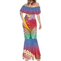 Shefa Province Mermaid Dress Vanuatu Pattern Map - Plumeria Flag Color LT14 - Polynesian Pride
