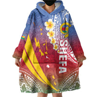 Shefa Province Wearable Blanket Hoodie Vanuatu Pattern Map - Plumeria Flag Color LT14 - Polynesian Pride