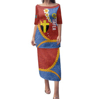 Tafea Province Family Matching Puletasi and Hawaiian Shirt Vanuatu Pattern Map - Plumeria Flag Color LT14 Mom's Dress Red - Polynesian Pride