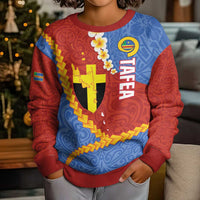 Tafea Province Kid Ugly Christmas Sweater Vanuatu Pattern Map - Plumeria Flag Color LT14 - Polynesian Pride