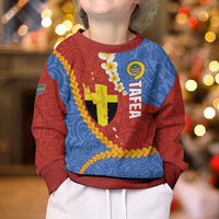 Tafea Province Kid Ugly Christmas Sweater Vanuatu Pattern Map - Plumeria Flag Color LT14 - Polynesian Pride