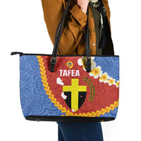 Tafea Province Leather Tote Bag Vanuatu Pattern Map - Plumeria Flag Color LT14 - Polynesian Pride