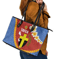 Tafea Province Leather Tote Bag Vanuatu Pattern Map - Plumeria Flag Color LT14 - Polynesian Pride