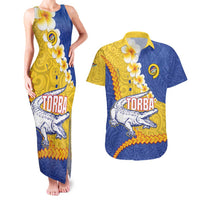 Torba Province Couples Matching Tank Maxi Dress and Hawaiian Shirt Vanuatu Pattern Crocodile - Plumeria Flag Color