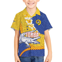 Torba Province Family Matching Summer Maxi Dress and Hawaiian Shirt Vanuatu Pattern Crocodile - Plumeria Flag Color