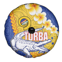 Torba Province Spare Tire Cover Vanuatu Pattern Crocodile - Plumeria Flag Color