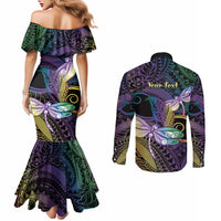 Personalized Polynesian Memorial Couples Matching Mermaid Dress and Long Sleeve Button Shirt Dragonflies Appear When Angels Are Near LT14 - Polynesian Pride