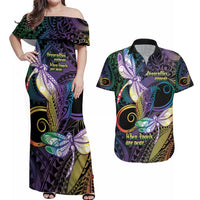 Personalized Polynesian Memorial Couples Matching Off Shoulder Maxi Dress and Hawaiian Shirt Dragonflies Appear When Angels Are Near LT14 Colorful - Polynesian Pride