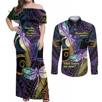 Personalized Polynesian Memorial Couples Matching Off Shoulder Maxi Dress and Long Sleeve Button Shirt Dragonflies Appear When Angels Are Near LT14 Colorful - Polynesian Pride