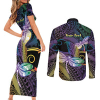 Personalized Polynesian Memorial Couples Matching Short Sleeve Bodycon Dress and Long Sleeve Button Shirt Dragonflies Appear When Angels Are Near LT14 - Polynesian Pride
