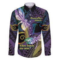 Personalized Polynesian Memorial Family Matching Long Sleeve Bodycon Dress and Hawaiian Shirt Dragonflies Appear When Angels Are Near LT14 Dad's Shirt - Long Sleeve Colorful - Polynesian Pride