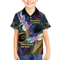 Personalized Polynesian Memorial Family Matching Off The Shoulder Long Sleeve Dress and Hawaiian Shirt Dragonflies Appear When Angels Are Near LT14 Son's Shirt Colorful - Polynesian Pride
