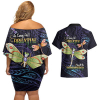 As Long As I Breathe You'll Be Remembered Couples Matching Off Shoulder Short Dress and Hawaiian Shirt Dragonflies Memorial - Polynesian Pattern