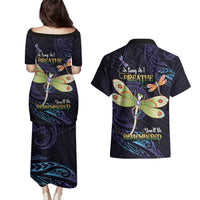 As Long As I Breathe You'll Be Remembered Couples Matching Puletasi and Hawaiian Shirt Dragonflies Memorial - Polynesian Pattern