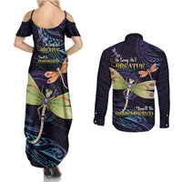 As Long As I Breathe You'll Be Remembered Couples Matching Summer Maxi Dress and Long Sleeve Button Shirt Dragonflies Memorial - Polynesian Pattern