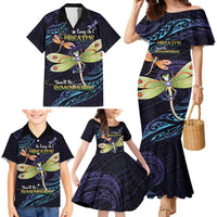 As Long As I Breathe You'll Be Remembered Family Matching Mermaid Dress and Hawaiian Shirt Dragonflies Memorial - Polynesian Pattern