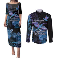 Polynesian Memorial Couples Matching Puletasi and Long Sleeve Button Shirt Hummingbirds Appear When Angels Are Near LT14