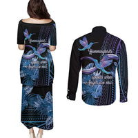 Polynesian Memorial Couples Matching Puletasi and Long Sleeve Button Shirt Hummingbirds Appear When Angels Are Near LT14