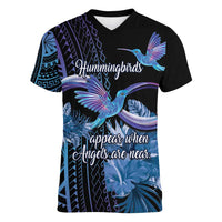 Polynesian Memorial Women V-Neck T-Shirt Hummingbirds Appear When Angels Are Near LT14 Female Black - Polynesian Pride