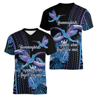 Polynesian Memorial Women V-Neck T-Shirt Hummingbirds Appear When Angels Are Near LT14 - Polynesian Pride