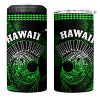 Hawaii 4 in 1 Can Cooler Tumbler Kakau Warrior Helmet Gradient Green Polynesian