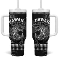 Hawaii Tumbler With Handle Kakau Warrior Helmet Gradient Black Polynesian