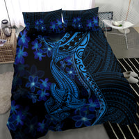 Blue Polynesia Shark Tattoo Bedding Set With Polynesian Plumeria LT14 - Polynesian Pride