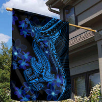 Blue Polynesia Shark Tattoo Garden Flag With Polynesian Plumeria LT14 - Polynesian Pride