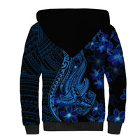 Blue Polynesia Shark Tattoo Sherpa Hoodie With Polynesian Plumeria LT14 - Polynesian Pride