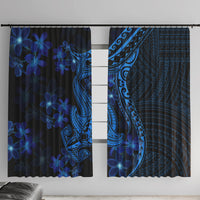 Blue Polynesia Shark Tattoo Window Curtain With Polynesian Plumeria LT14 With Hooks Blue - Polynesian Pride