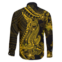 Gold Polynesia Shark Tattoo Family Matching Off Shoulder Long Sleeve Dress and Hawaiian Shirt With Polynesian Plumeria LT14 - Polynesian Pride