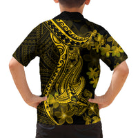 Gold Polynesia Shark Tattoo Family Matching Off Shoulder Short Dress and Hawaiian Shirt With Polynesian Plumeria LT14 - Polynesian Pride