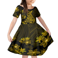 Gold Polynesia Shark Tattoo Family Matching Tank Maxi Dress and Hawaiian Shirt With Polynesian Plumeria LT14 Daughter's Dress Gold - Polynesian Pride