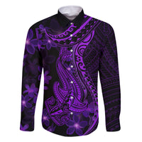 Purple Polynesia Shark Tattoo Family Matching Mermaid Dress and Hawaiian Shirt With Polynesian Plumeria LT14 Dad's Shirt - Long Sleeve Purple - Polynesian Pride