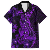 Purple Polynesia Shark Tattoo Family Matching Tank Maxi Dress and Hawaiian Shirt With Polynesian Plumeria LT14 Dad's Shirt - Short Sleeve Purple - Polynesian Pride