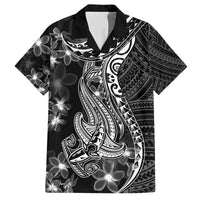 Black Polynesia Family Matching Off Shoulder Short Dress and Hawaiian Shirt Shark Tattoo With Polynesian Plumeria LT14 Dad's Shirt - Short Sleeve Black - Polynesian Pride