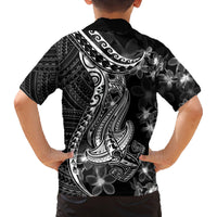 Black Polynesia Family Matching Tank Maxi Dress and Hawaiian Shirt Shark Tattoo With Polynesian Plumeria LT14 - Polynesian Pride
