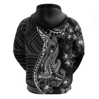 Black Polynesia Hoodie Shark Tattoo With Polynesian Plumeria LT14 - Polynesian Pride