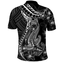 Black Polynesia Polo Shirt Shark Tattoo With Polynesian Plumeria LT14 - Polynesian Pride