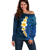 Blue Polynesia Off Shoulder Sweater Plumeria Tropical Leaves With Galaxy Polynesian Art LT14 Women Blue - Polynesian Pride