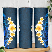 Blue Polynesia Skinny Tumbler Plumeria Tropical Leaves With Galaxy Polynesian Art