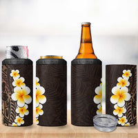 Brown Polynesia 4 in 1 Can Cooler Tumbler Plumeria Tropical Leaves With Galaxy Polynesian Art