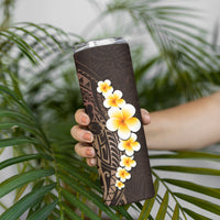 Brown Polynesia Skinny Tumbler Plumeria Tropical Leaves With Galaxy Polynesian Art