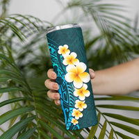 Turquosie Polynesia Skinny Tumbler Plumeria Tropical Leaves With Galaxy Polynesian Art LT14 - Polynesian Pride