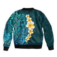 Turquosie Polynesia Sleeve Zip Bomber Jacket Plumeria Tropical Leaves With Galaxy Polynesian Art LT14 - Polynesian Pride