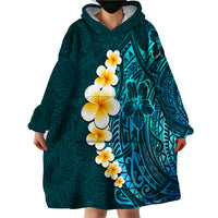 Turquosie Polynesia Wearable Blanket Hoodie Plumeria Tropical Leaves With Galaxy Polynesian Art LT14 - Polynesian Pride