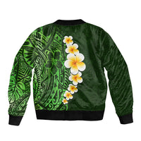 Green Polynesia Sleeve Zip Bomber Jacket Plumeria Tropical Leaves With Galaxy Polynesian Art LT14 - Polynesian Pride