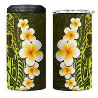 Lime Green Tropical Plumeria With Galaxy Polynesian Art 4 in 1 Can Cooler Tumbler